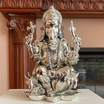 Lord Ganesha Sitting On Lotus Statue Decor By Mantel