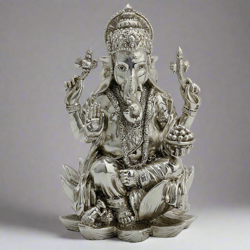 Lord Ganesha Sitting On Lotus Statue Decor