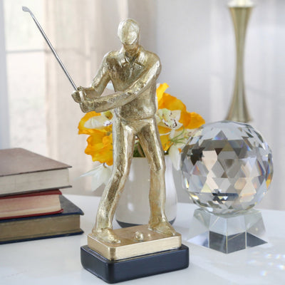 Custom Made Golden Golfer Figurine Statue On Table