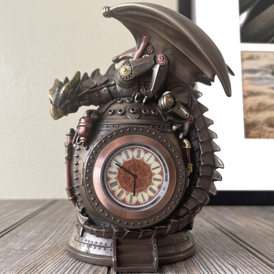 Steampunk Dragon Table Clock With Trinket Box