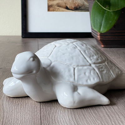 Handmade White Turtle Ceramic Home Decor On Table