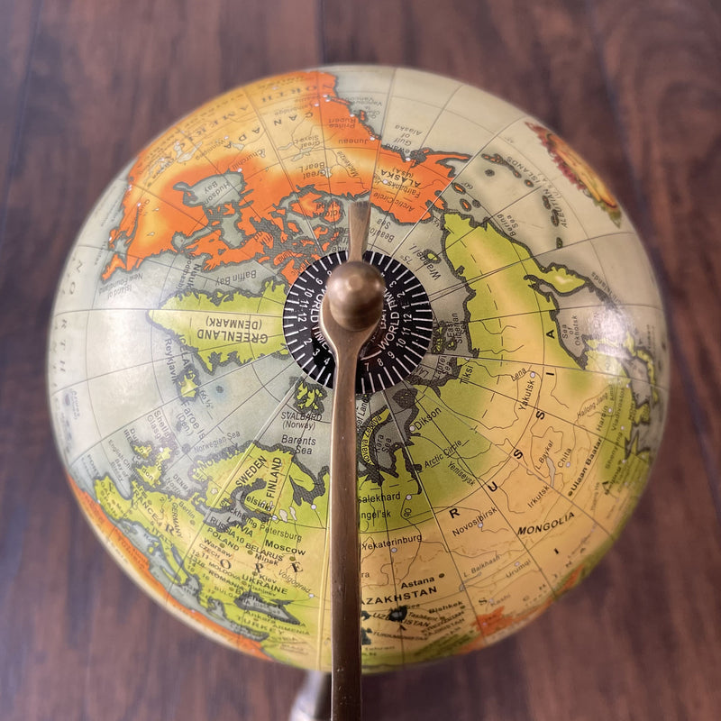 Vintage Style World Globe with Brass Stand