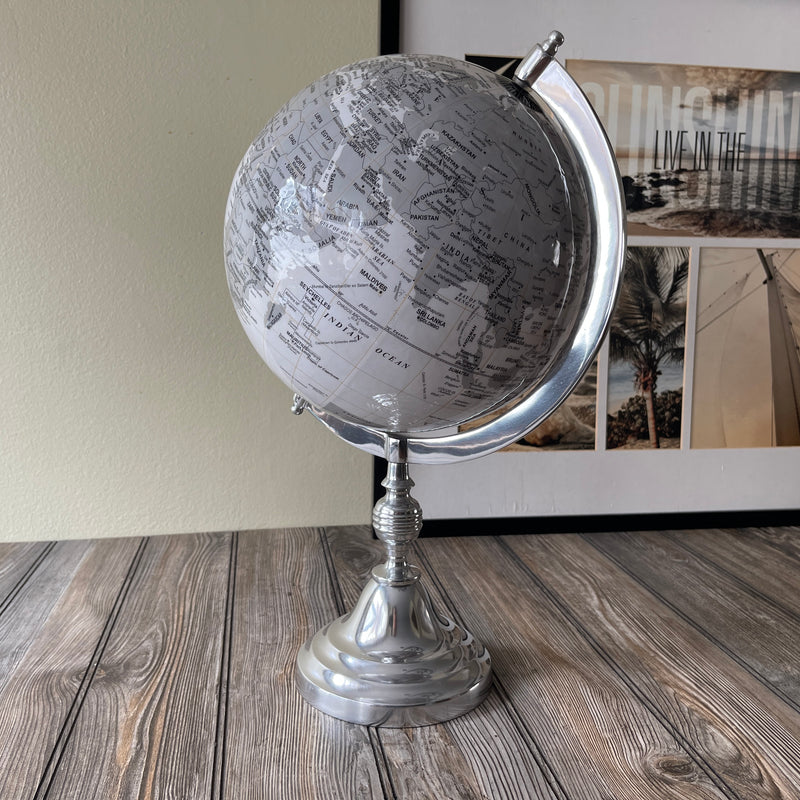 Classic World Globe on Elegant Silver Base