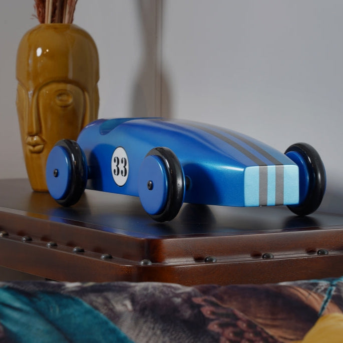 Blue Wooden Racer Display Model