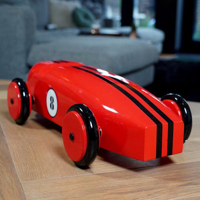 Handcrafted Mahogany Red Race Car Model