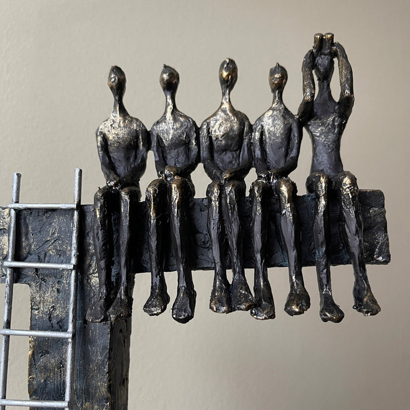 Five People On Ledge Statue Home Decor Art Close Up View