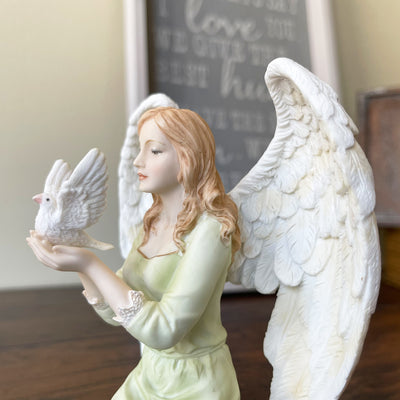 Hand Painted Angel With Dove Altar Gift Close Up
