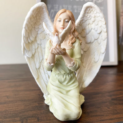 Hand Painted Angel With Dove Altar Gift Wings