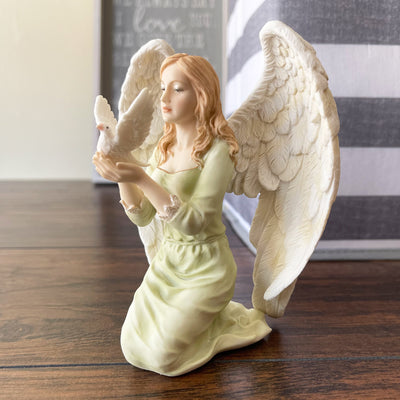 Hand Painted Angel With Dove Altar Gift In Hands