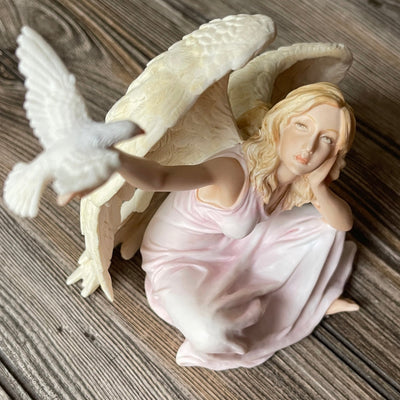 Angel Sitting With Dove Altar Statue
