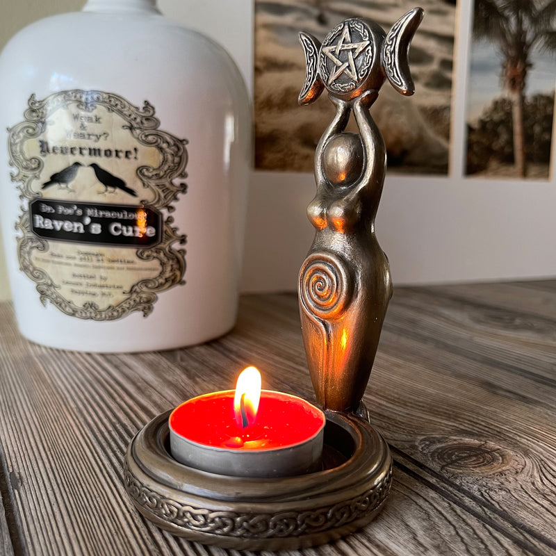 Triple Moon Goddess Tealight Candle Holder