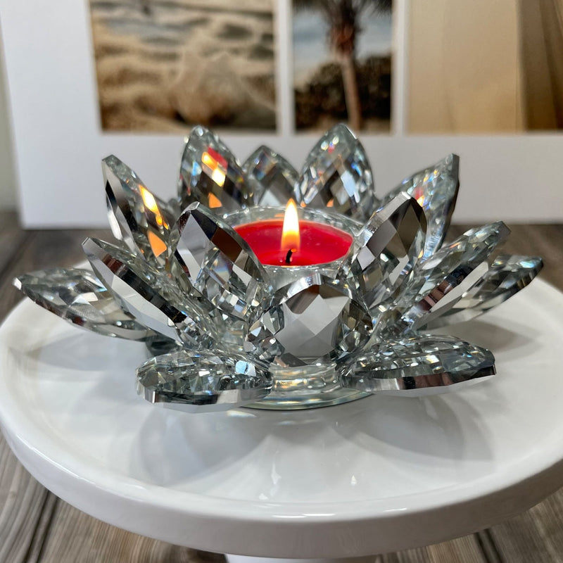 Silver Crystal Lotus Votive Candle Holder