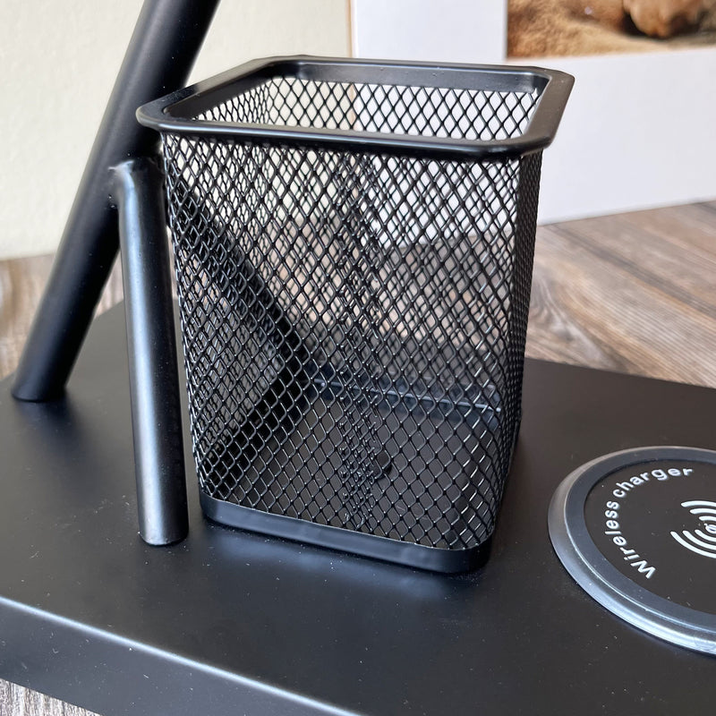 Desk Lamp With Pen Holder And Wireless Charger Basket