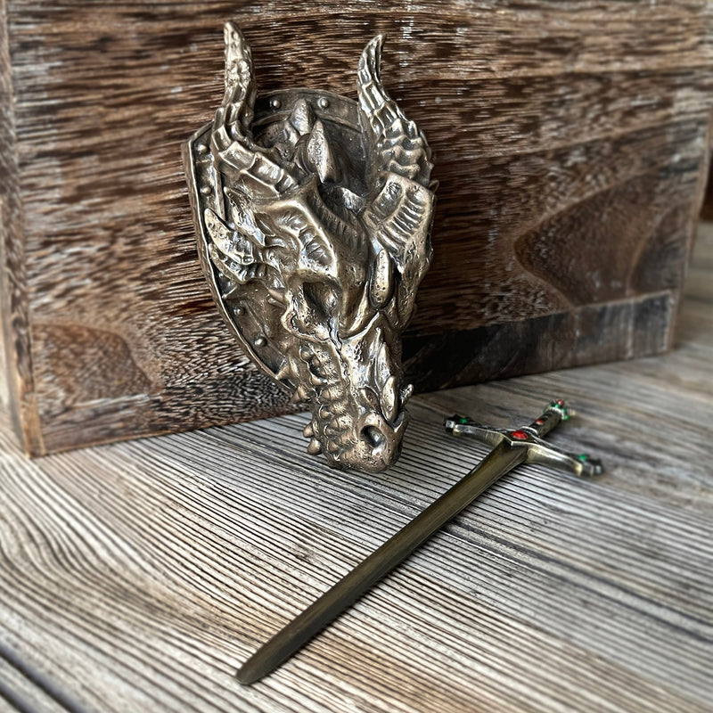Dragon Head With Sword Letter Opener Wall Plaque