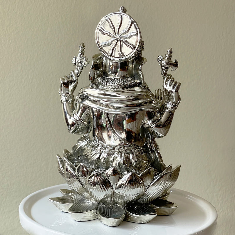 Lord Ganesha Sitting On Lotus Statue Decor Back