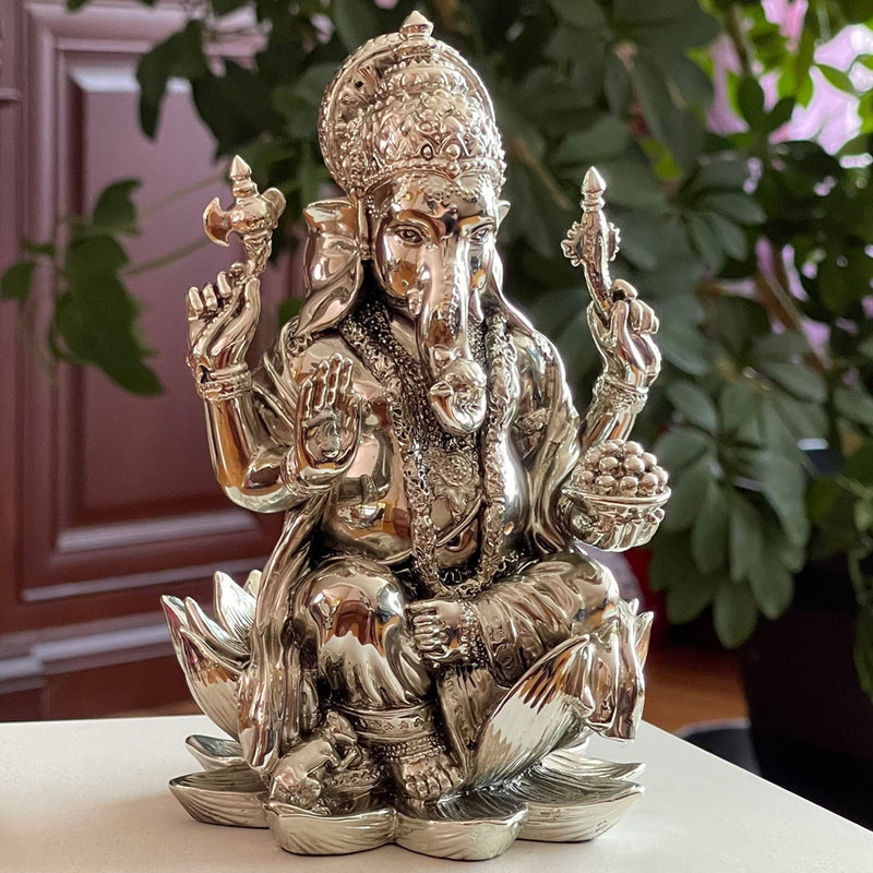Lord Ganesha Sitting On Lotus Statue Decor