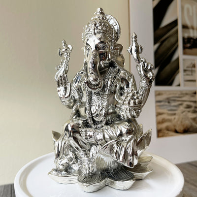 Lord Ganesha Sitting On Lotus Statue Decor Side