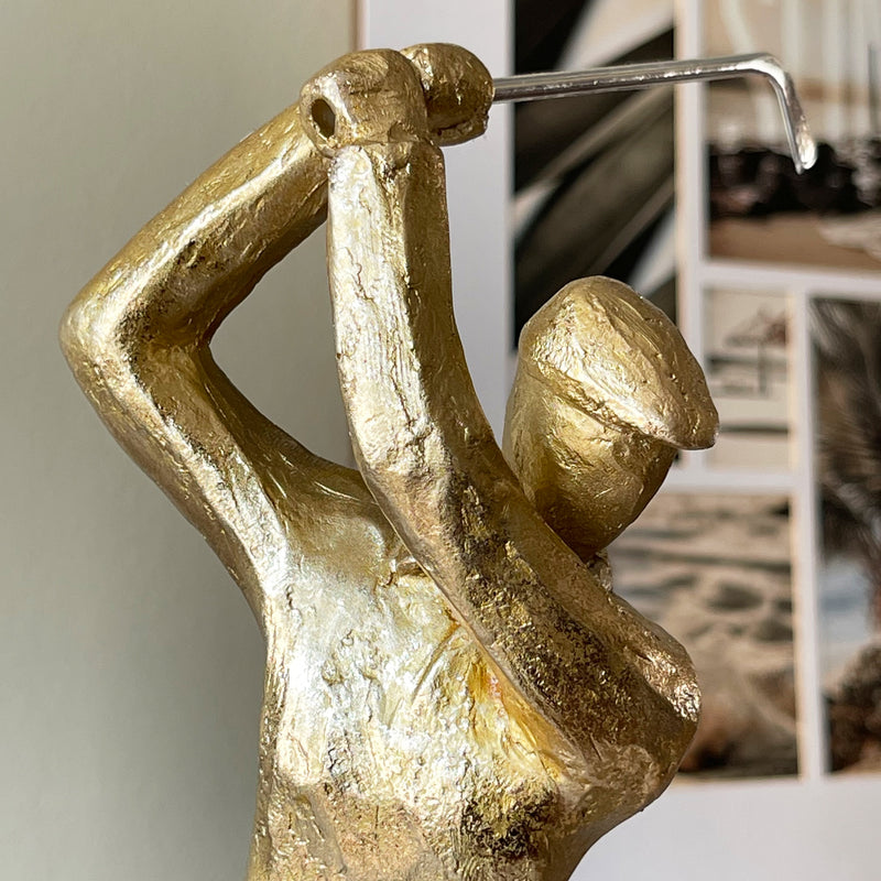 Custom Made Golden Golfer Figurine Statue Close Up