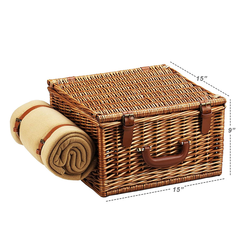 LONDON Willow Woven Picnic Basket Set For 2