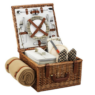 LONDON Willow Woven Picnic Basket Set For 2
