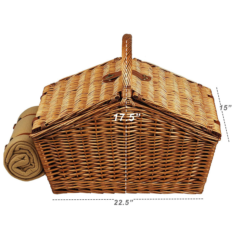 SANTA CRUZ Willow Woven English Picnic Basket Set