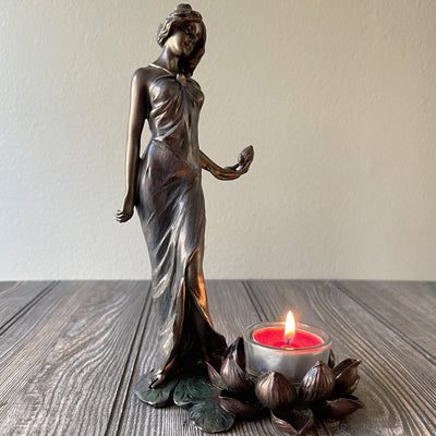 Lotus Maiden Statue Tea Light Candle Holder