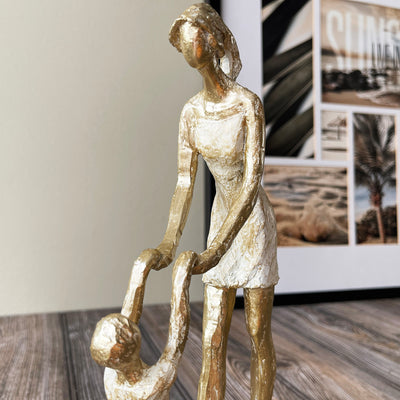 Handmade Mother Child Gift Statue Sculpture Close Up Holding Hands