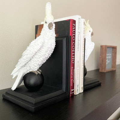 Custom Made White Parrot Bookends