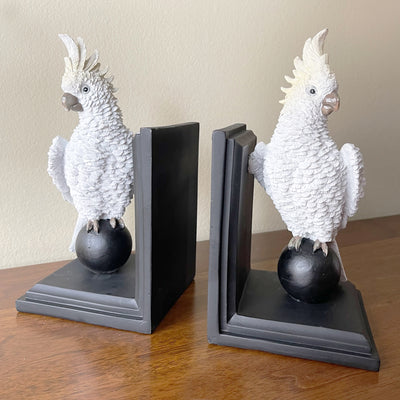 Custom Made White Parrot Bookends