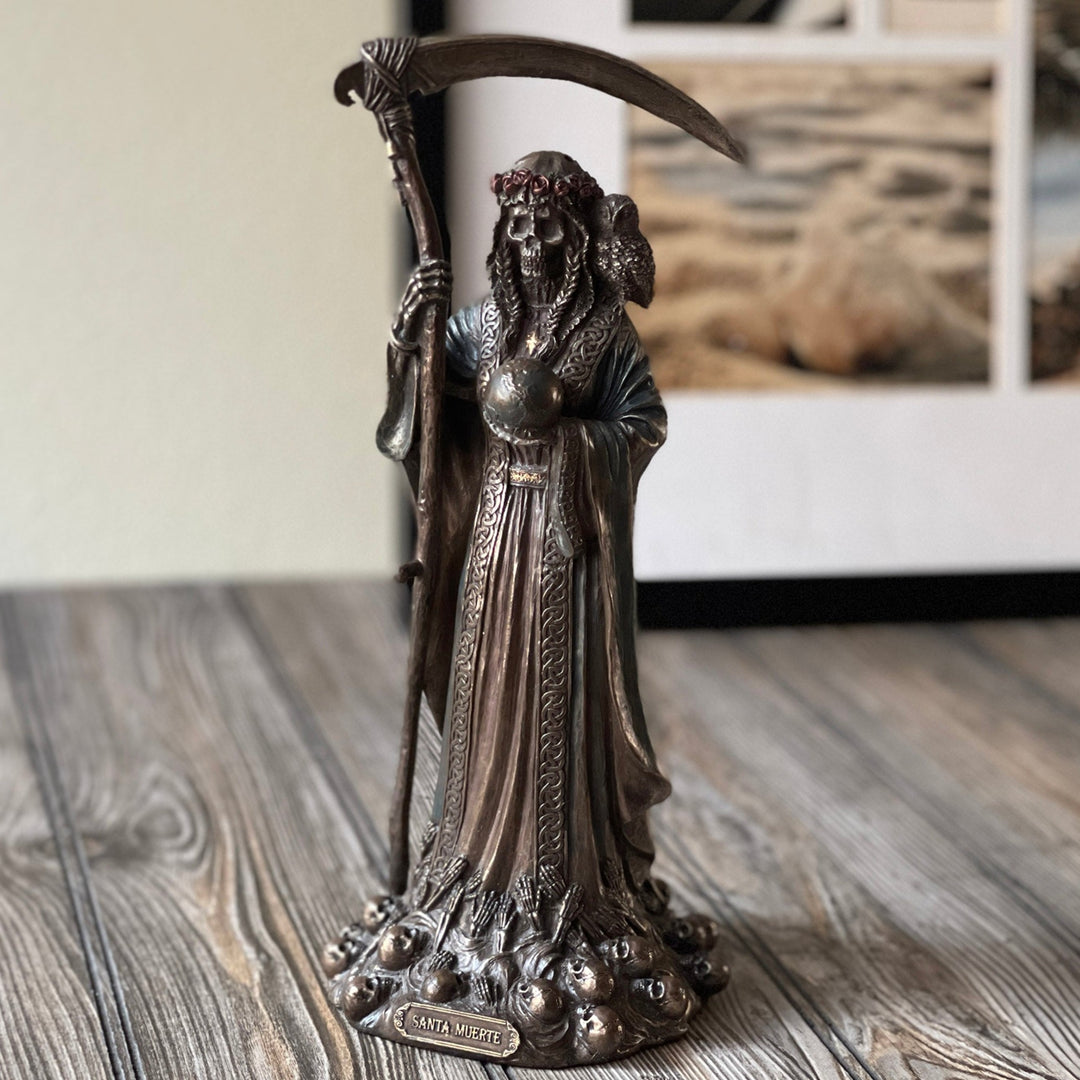 Santa Muerte Altar Statue With Scythe and Scale, Desktop on sale decoration