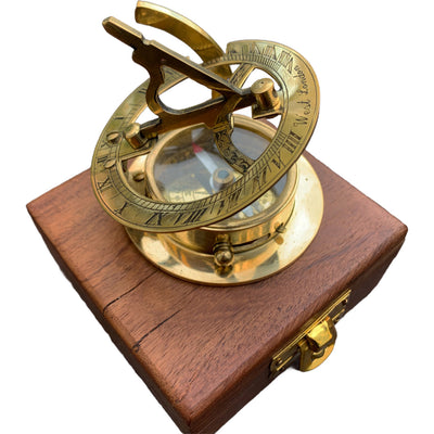 Nautical Solid Brass Sundial Compass With Box