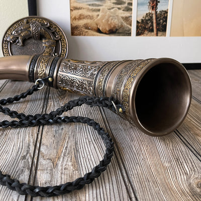 Viking Horn With Dragon Wall Mount