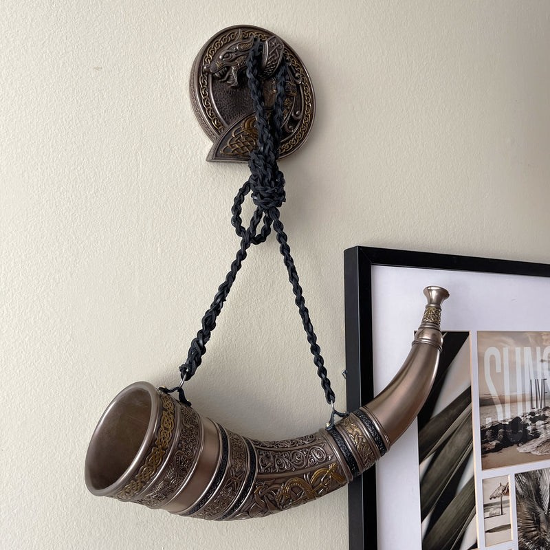 Viking Horn With Dragon Wall Mount