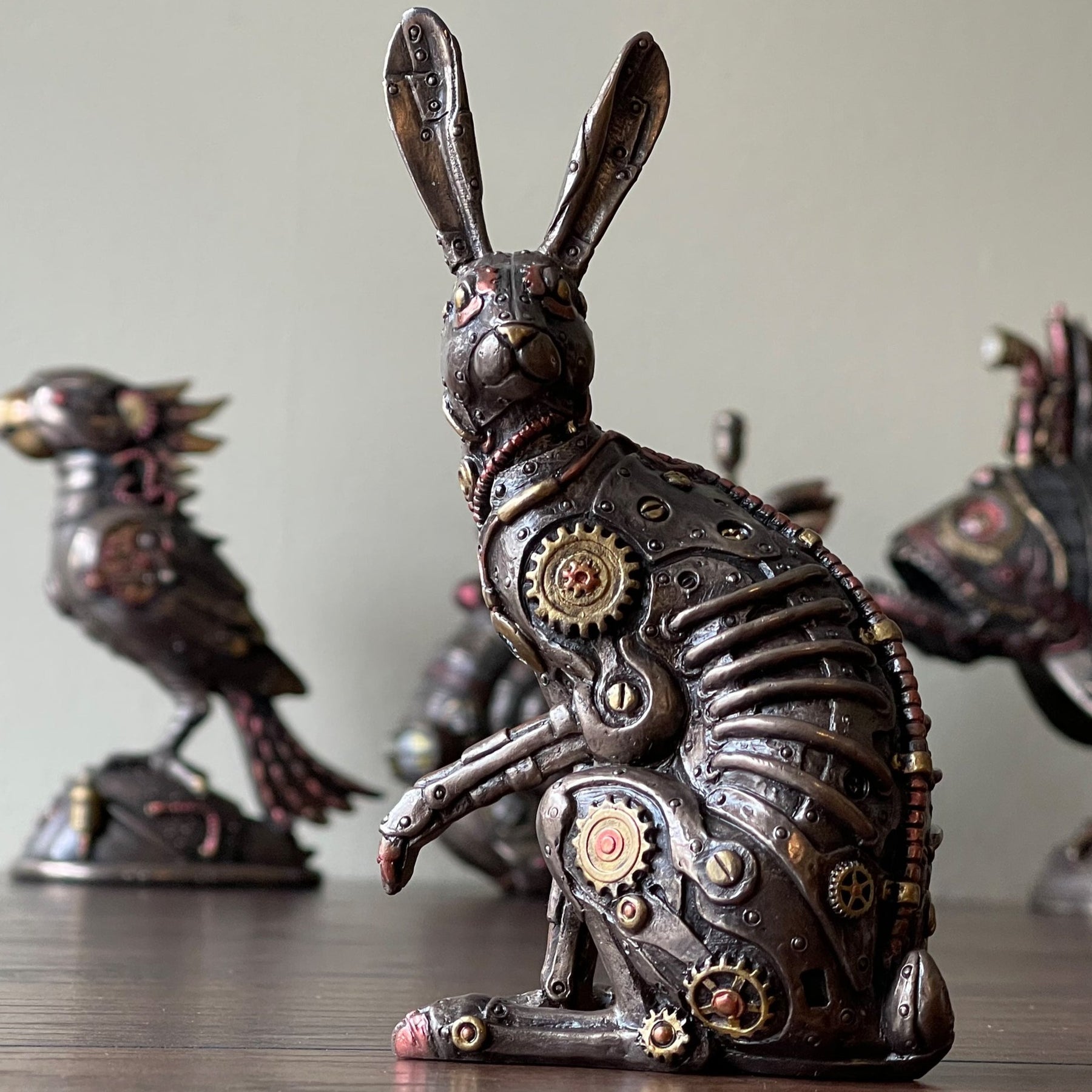 Handmade Steampunk Jack Rabbit Statue Decor | SHOPTELI