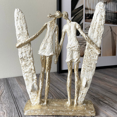 Surfer Couple In Love Handmade Decorative Statue On WOod