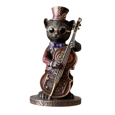 Steampunk Cat Musician Bass Performer Figurine