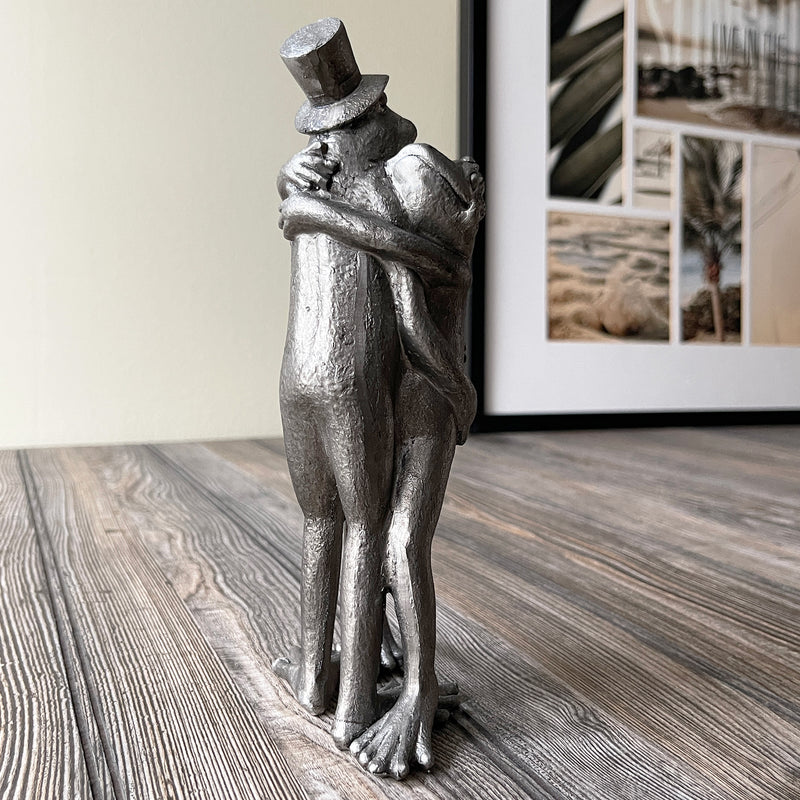 Two Frogs In Love Hugging Statue Home Decor Back Side View