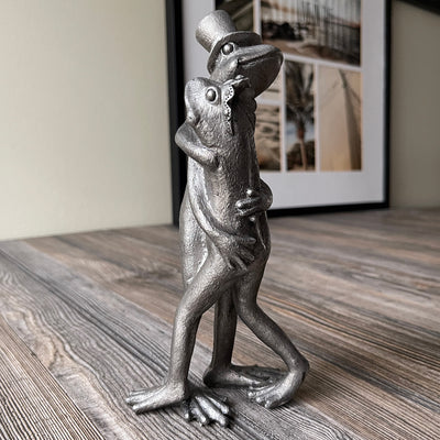 Two Frogs In Love Hugging Statue Home Decor Side View