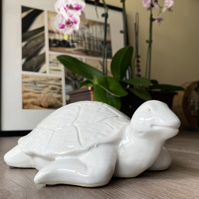 Handmade White Turtle Ceramic Home Decor Close