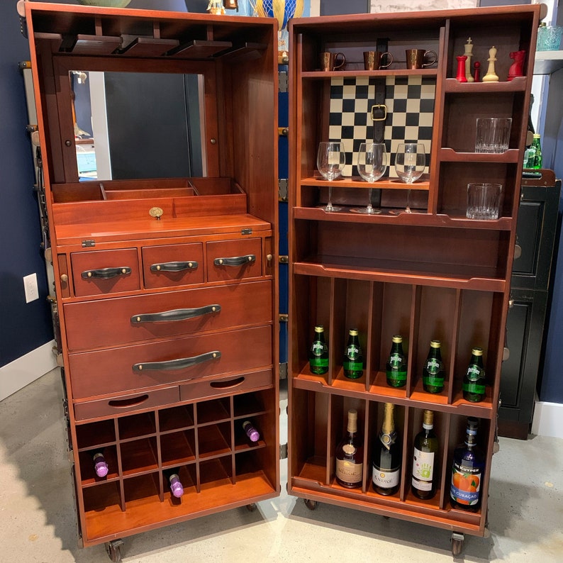 Portable Handmade Home Trunk Bar Cabinet