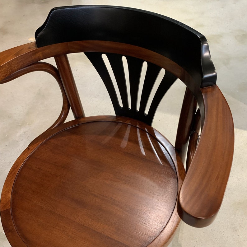 Mahogany Wood Swivel Armchair For Home Desk
