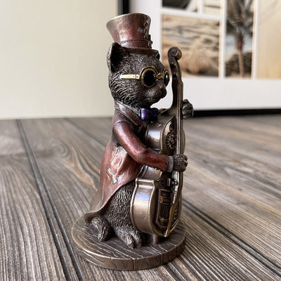 Steampunk Cat Musician Statue